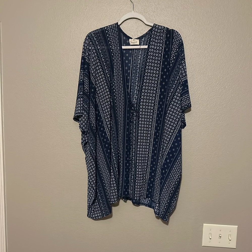 Ember Blue Patterned Kimono or Swim Coverup